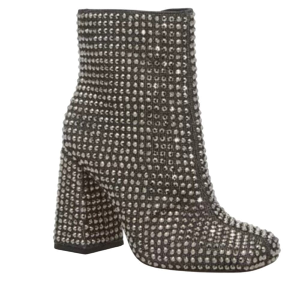 Jessica Simpson Luvrey Rhinestone Bootie‎ Size 9 M Pewter Metallic square Toe